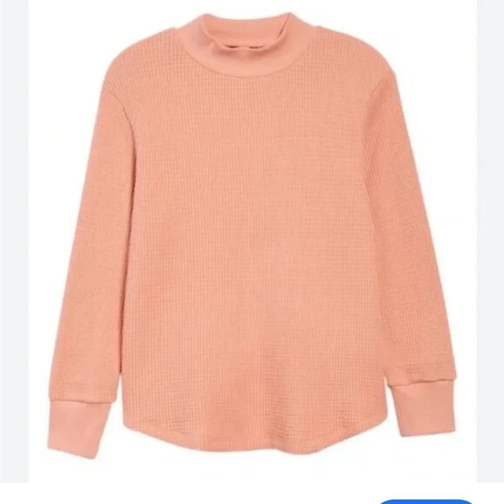 Madewell Waffle Knit Mock Neck Long Sleeve Sweatshirt Tee in XS- clay colored